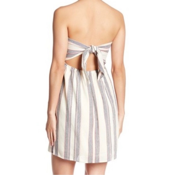 Socialite Strapless Tie Back dress Cream, Navy 100% cotton SZ SM lined - Picture 2 of 9